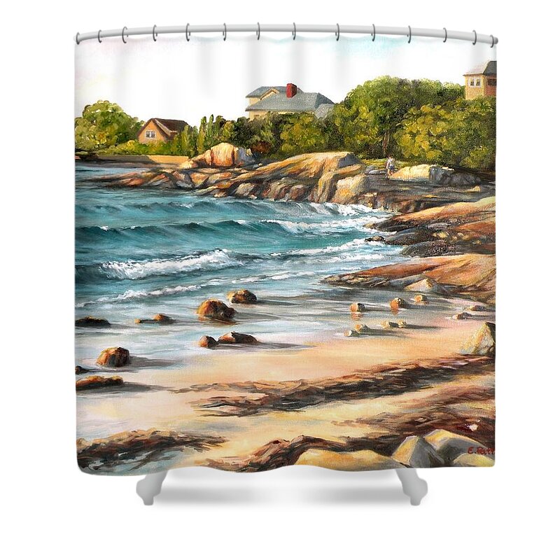 Lighthouse Beach Shower Curtain featuring the painting Lighthouse Beach, Annisquam, MA by Eileen Patten Oliver