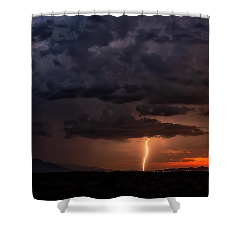 Lightning Shower Curtain featuring the photograph Lighting Up The Estrellas At Sunset by Saija Lehtonen