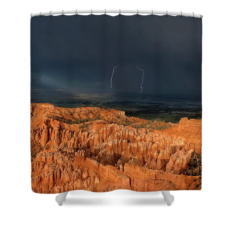 Dave Welling Shower Curtain featuring the photograph Lightning Strikes Over Hoodoos Bryce Canyon National Park by Dave Welling