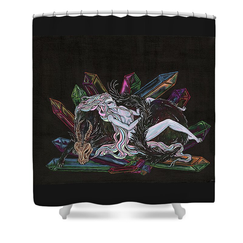 Dart Art Shower Curtain featuring the painting Lights in the Void by Megan Thompson