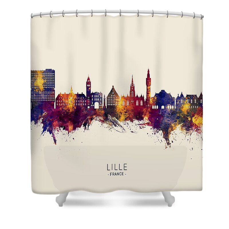 Lille Shower Curtain featuring the digital art Lille France Skyline #73 by Michael Tompsett
