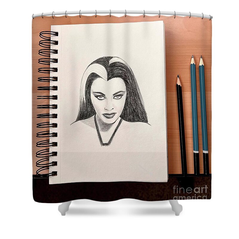  Shower Curtain featuring the drawing Lily Munster by Donna Mibus