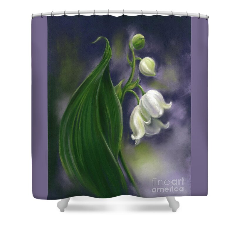 Botanical Shower Curtain featuring the painting Lily of the Valley on Purple by MM Anderson