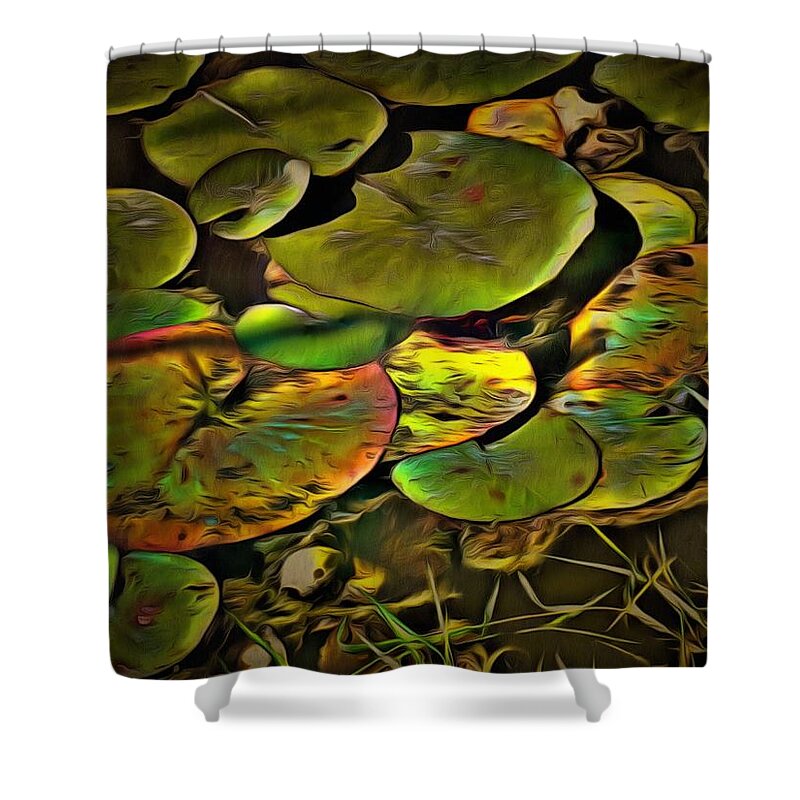 Lily Shower Curtain featuring the mixed media Lily Pads by Christopher Reed
