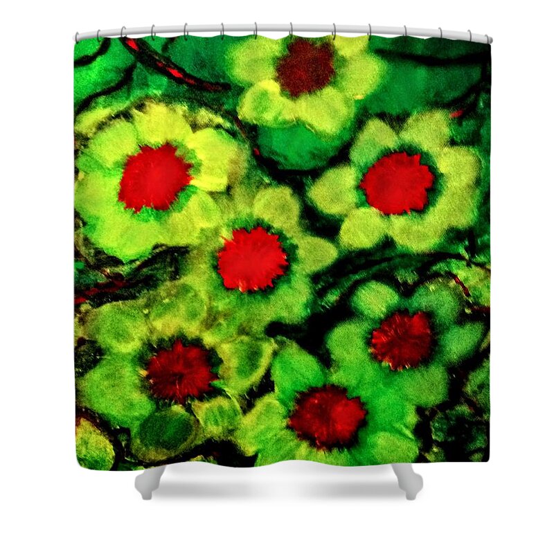 Lime Shower Curtain featuring the painting Lime Flower by Anna Adams