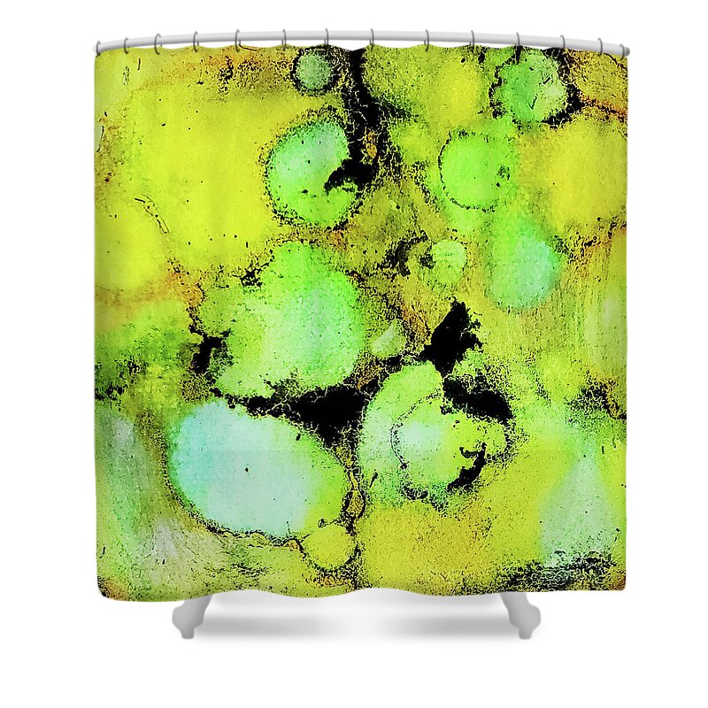 Alcohol Ink Shower Curtain featuring the painting Lime green and yellow by Karla Kay Benjamin