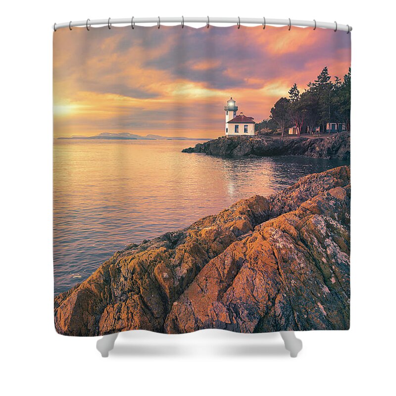 Lime Kiln Lighthouse Shower Curtain featuring the digital art Lime Kiln Lighthouse by Michael Rauwolf