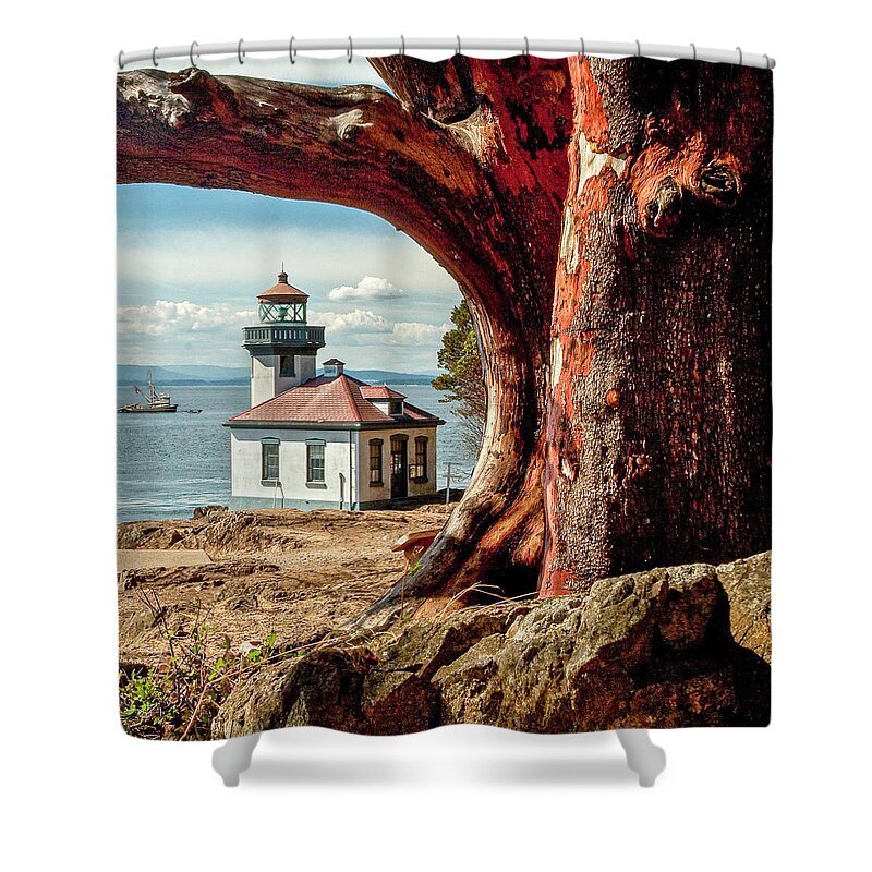 Lighthouse Shower Curtain featuring the photograph Lime Kiln Lighthouse by Tony Locke