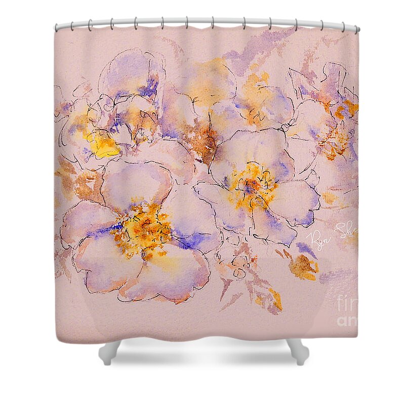 Line And Wash Rose Shower Curtain featuring the painting Line and Wash Rose by Ryn Shell