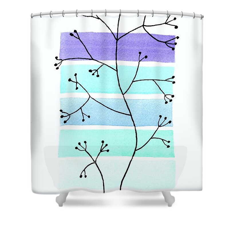 Mid Century Modern Shower Curtain featuring the painting Line Drawing Botanical 2 by Donna Mibus