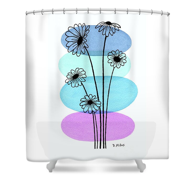 Mid Century Daisies Shower Curtain featuring the painting Line Drawing Botanical 5 by Donna Mibus