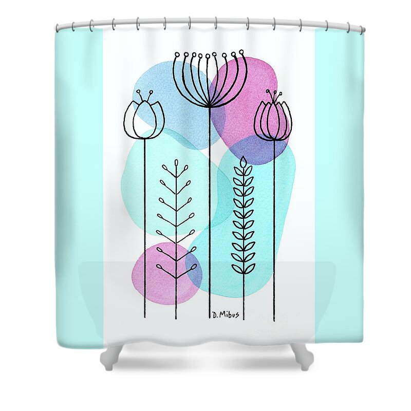 Mid Century Botanical Shower Curtain featuring the painting Line Drawing Botanical 6 by Donna Mibus