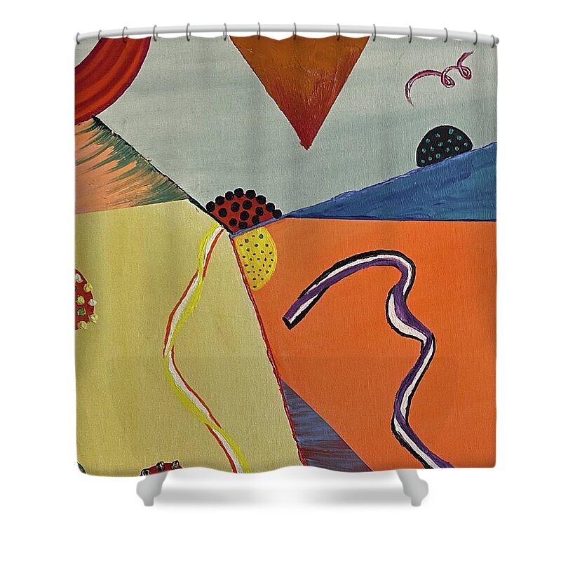 Abstract Shower Curtain featuring the painting Lines and Circles by Lisa White