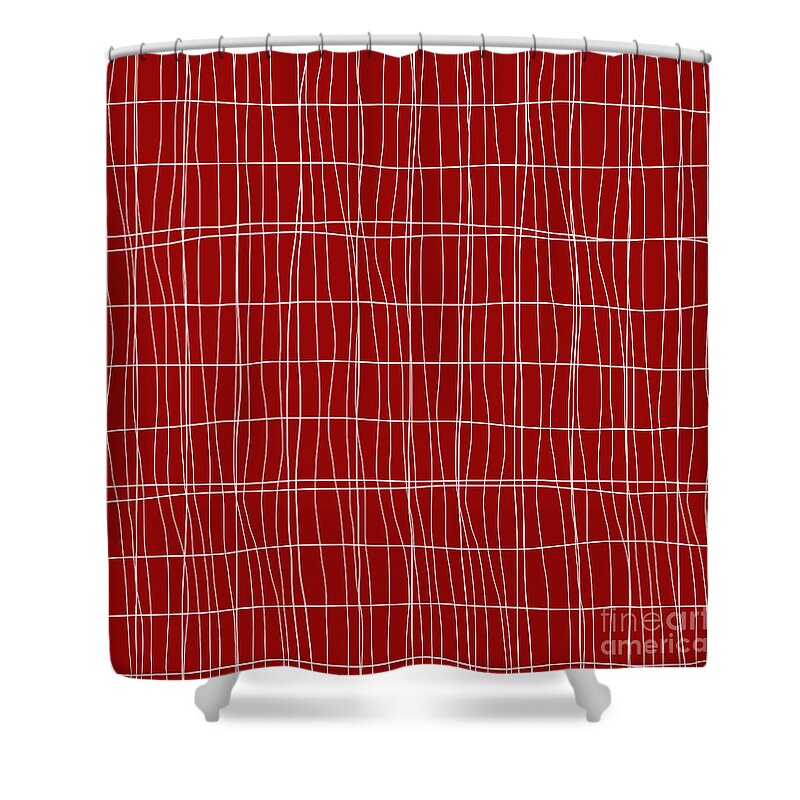 Lines Pattern Modern Design Shower Curtain featuring the digital art Lines Pattern Modern Design - Red and White by Patricia Awapara