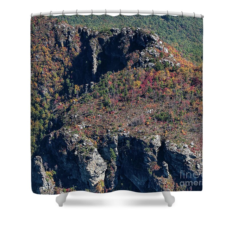 Linville Gorge Wilderness Shower Curtain featuring the photograph Linville Gorge Wilderness Aerial View of The Chimneys by David Oppenheimer