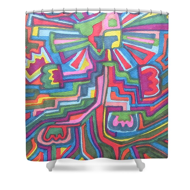 Lion King Pattern Abstract Doodle Cubism Pillow Cushion Mask Shower Curtain featuring the drawing Lion King by Bradley Boug