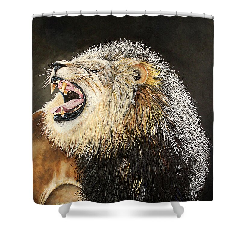 Lion Shower Curtain featuring the painting Lion of Judah by Karl Wagner