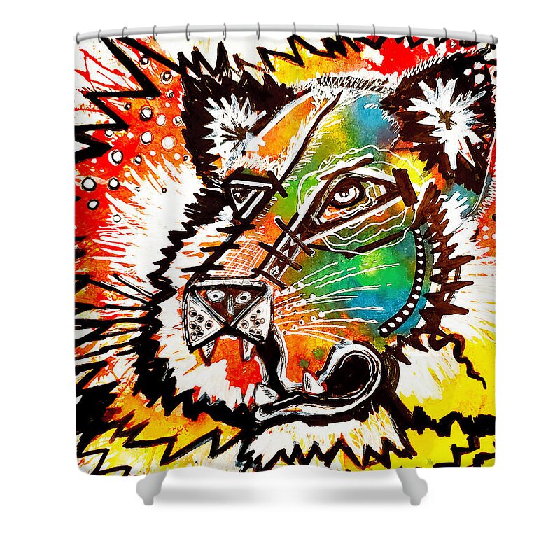 Tiger Shower Curtain featuring the painting Lion or Tiger by Joanne Herrmann