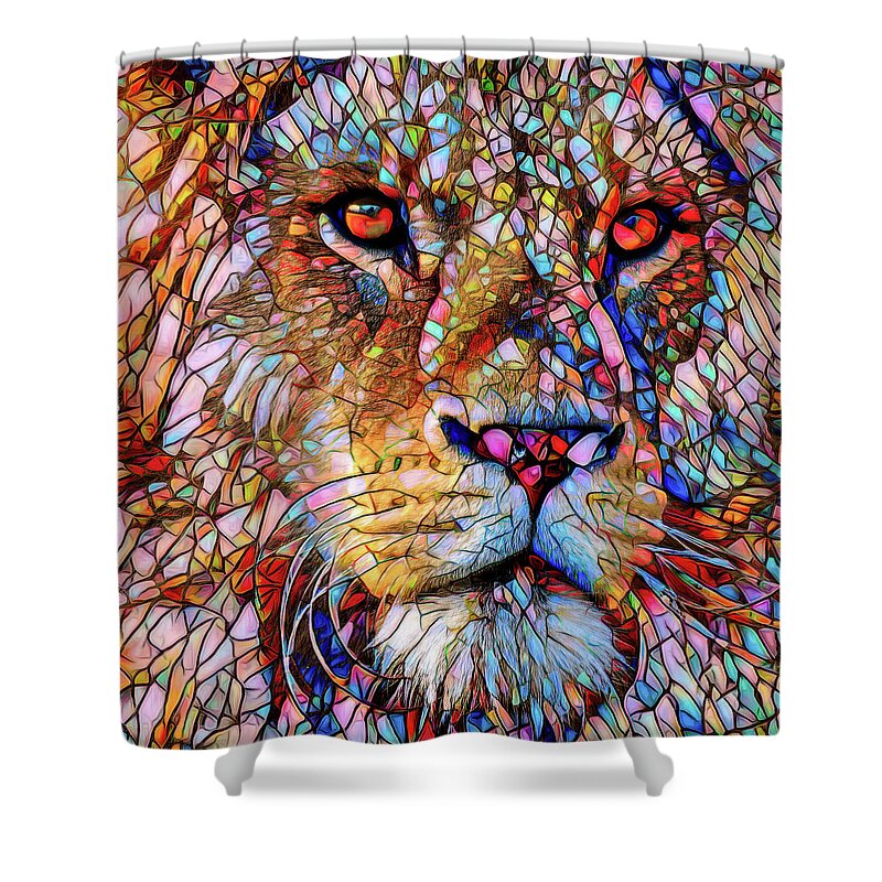 Lion Portrait Stained Glass Mosaic Effect by Matthias Hauser