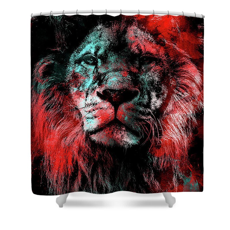 Lion Shower Curtain featuring the mixed media Lion wild cat #lion by Justyna Jaszke JBJart