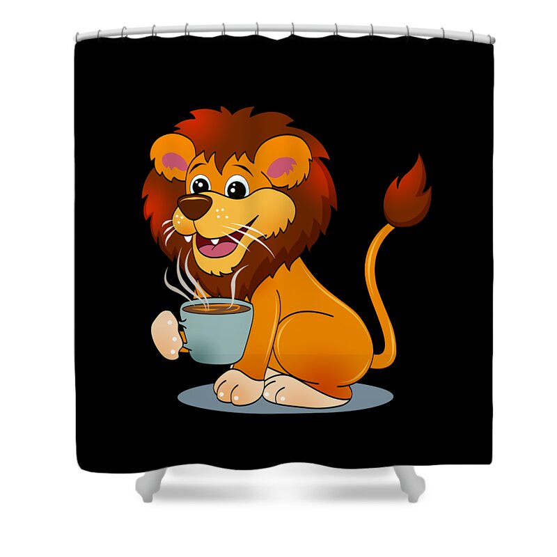 Lion with Coffee Gift Cartoon Kawaii Shower Curtain by Lukas Davis - Pixels