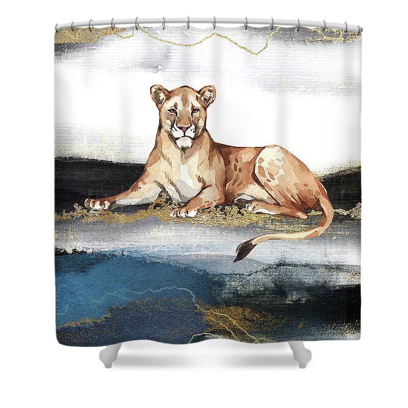Lioness Shower Curtain featuring the painting Lioness Watercolor Animal Art Painting by Garden Of Delights
