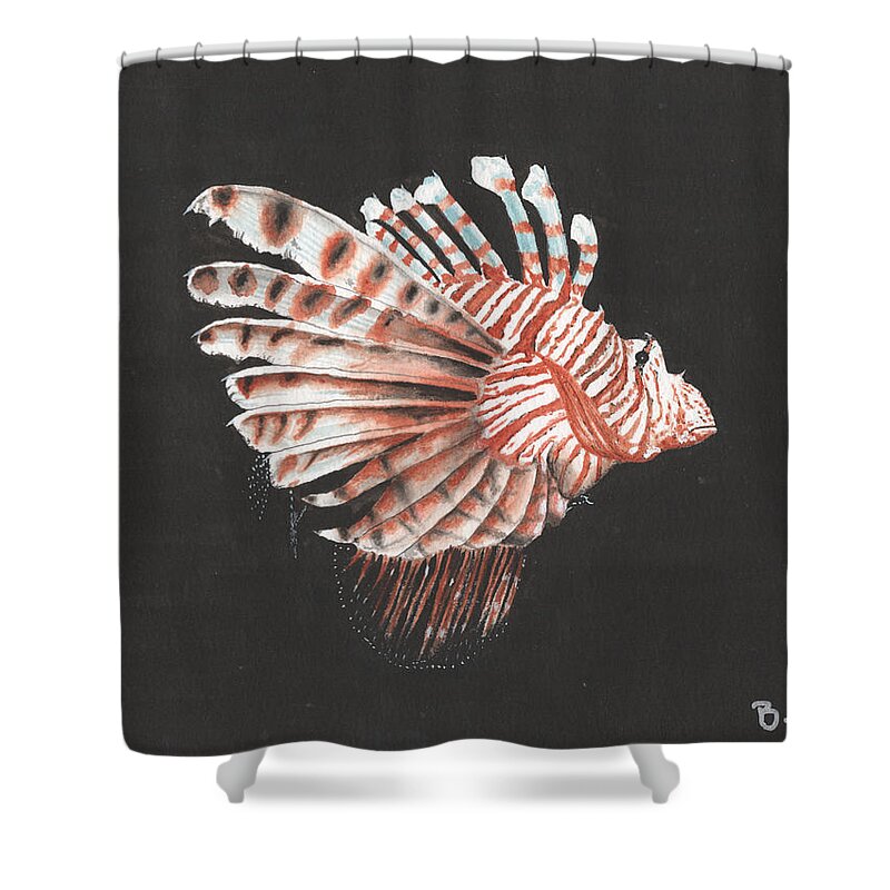 Lionfish Shower Curtain featuring the painting Lionfish by Bob Labno