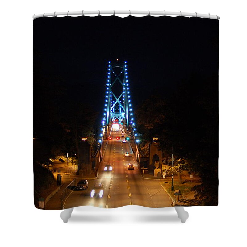 Bridge Shower Curtain featuring the photograph Lions Gate At Night by James Cousineau