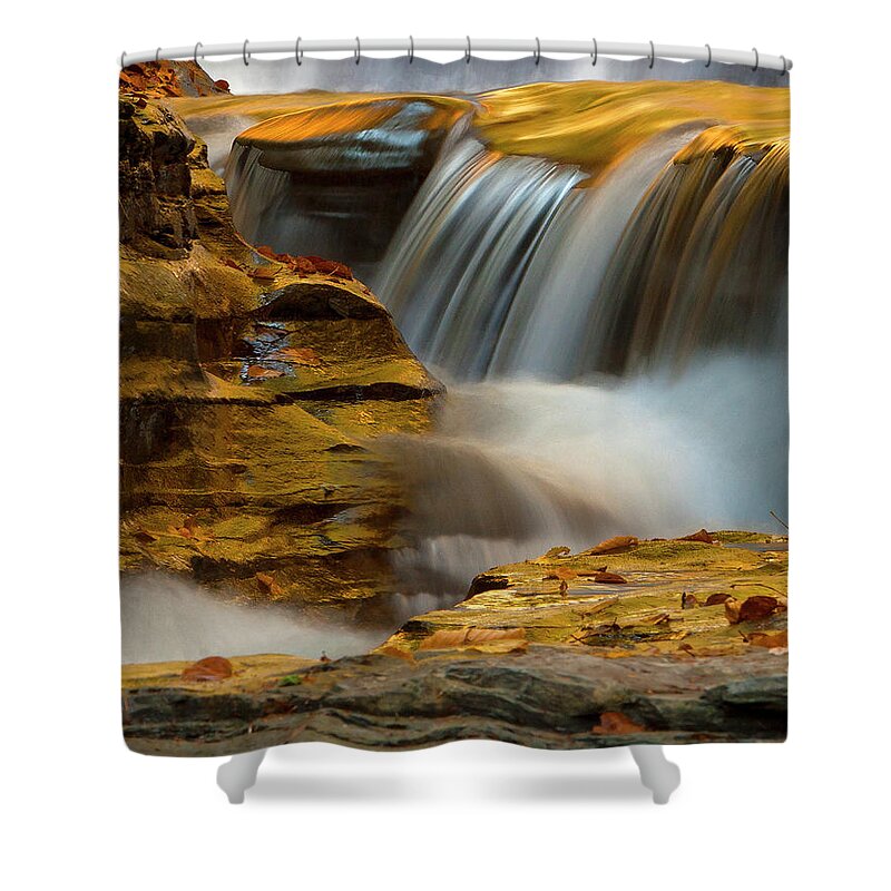 Waterfall Shower Curtain featuring the photograph Liquid Gold by Timothy McIntyre