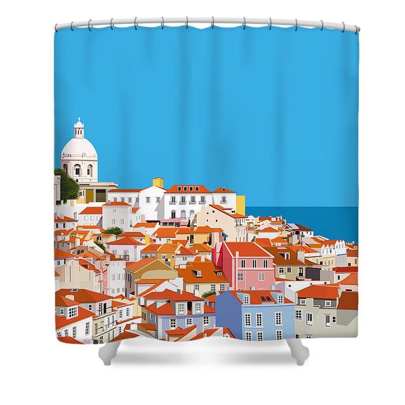 Alfama Shower Curtain featuring the drawing Lisboa- Alfama by Isabel Salvador