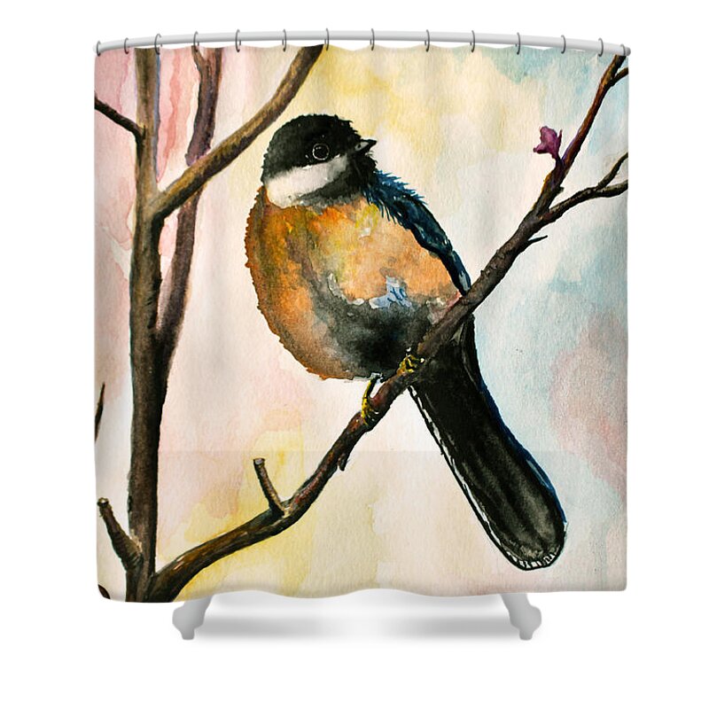 Watercolor Shower Curtain featuring the painting Little Bird 8 by Medea Ioseliani