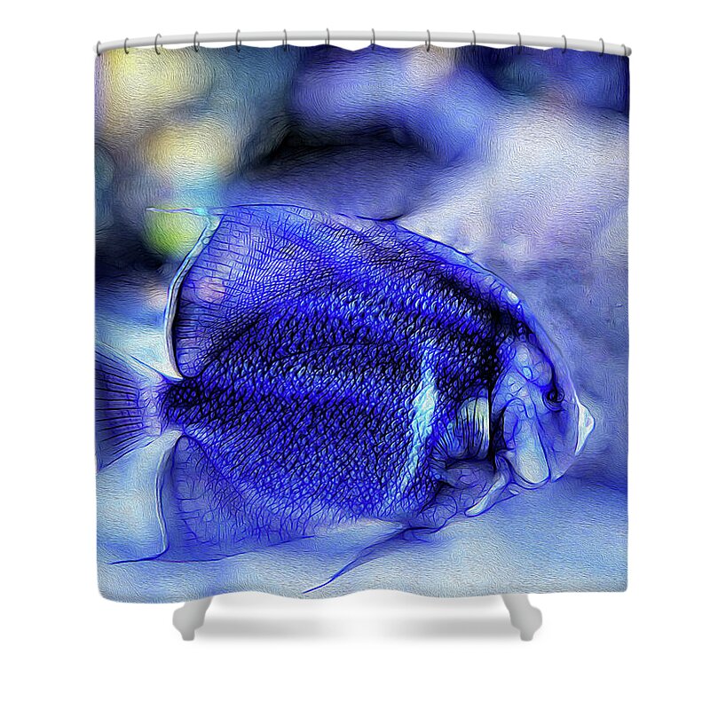 Aquarium Blue 1 Shower Curtain featuring the digital art Little Blue 6 by Aldane Wynter