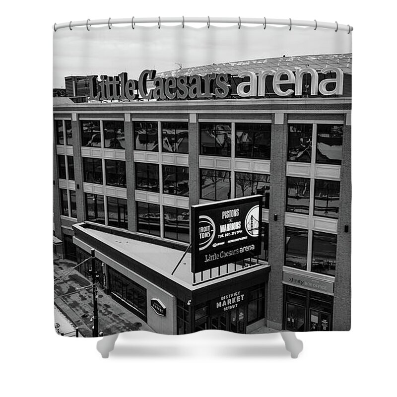 Michigan Shower Curtain featuring the photograph Little Caesars Arena in Detroit Michigan in Black and White by Eldon McGraw