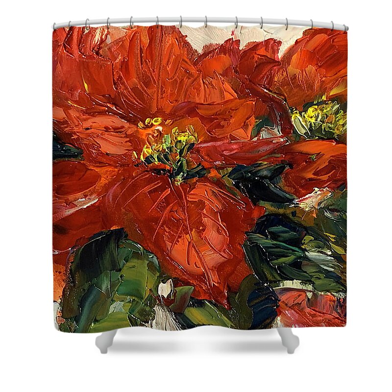 Poinsettia Shower Curtain featuring the painting Little Dose of Red by Melissa Torres