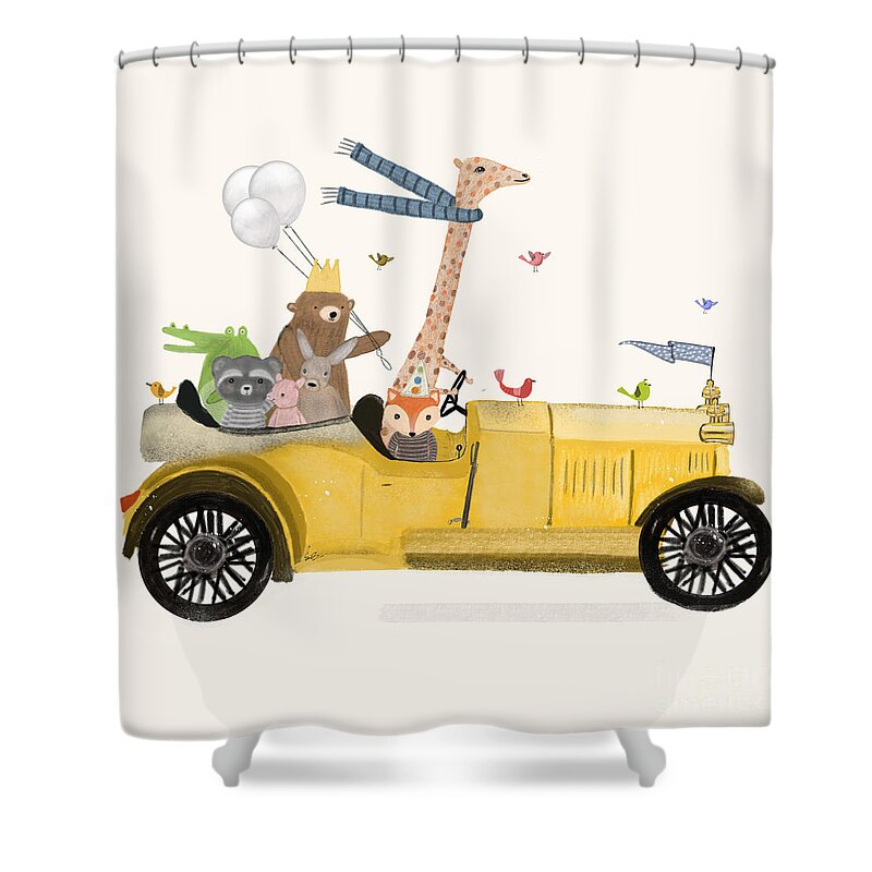 Nursery Art Shower Curtain featuring the painting Little Happy Days by Bri Buckley