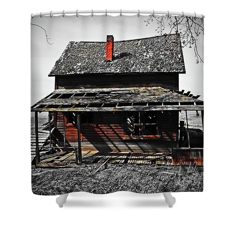  Shower Curtain featuring the digital art Little House on Juniper Flats by Fred Loring
