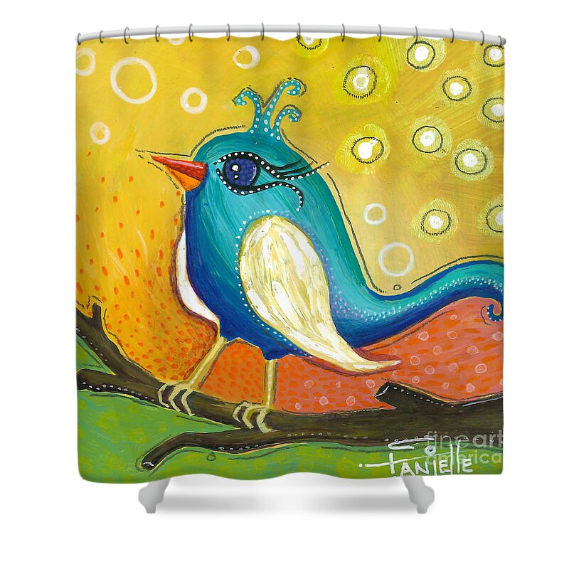Jay Bird Shower Curtain featuring the painting Little Jay Bird by Tanielle Childers