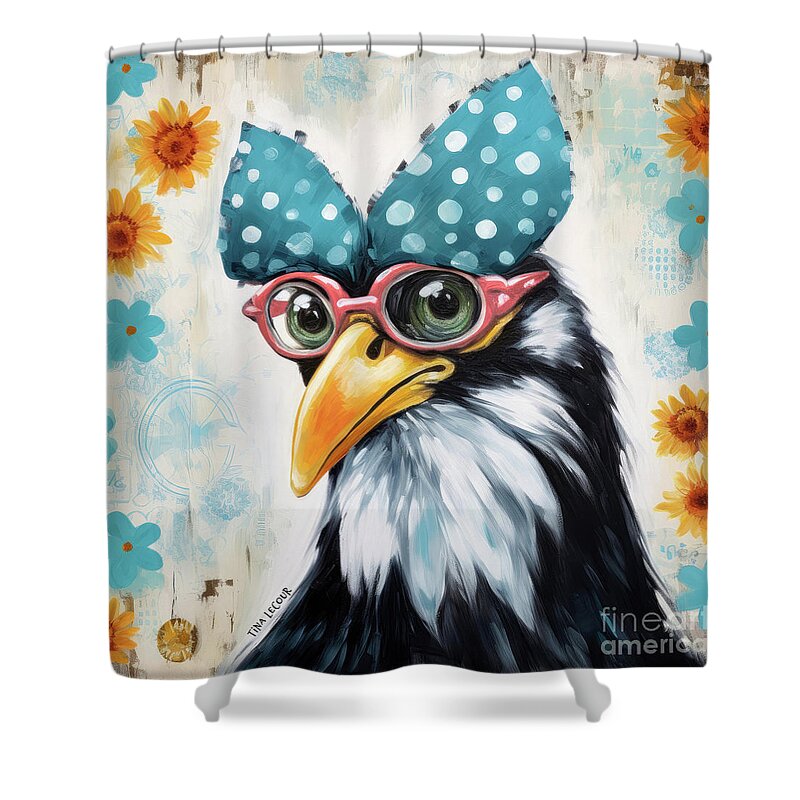 Chicken Shower Curtain featuring the painting Little Miss Fashionista by Tina LeCour