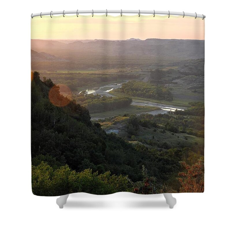 Sunset Shower Curtain featuring the photograph Little Missouri River Sunset by Amanda R Wright