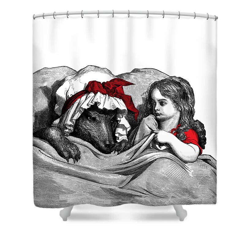 Little Red Riding Hood Shower Curtain featuring the digital art Little Red and the Wolf by Madame Memento