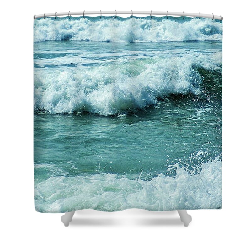 Surf Shower Curtain featuring the photograph Lively Surf At Duckpool Cornwall by Richard Brookes