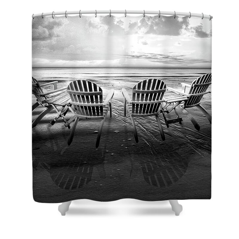 Black Shower Curtain featuring the photograph Living the Beach Life Black and White by Debra and Dave Vanderlaan