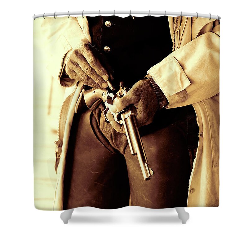 Action Shower Curtain featuring the photograph Loading the Gun by Eggers Photography