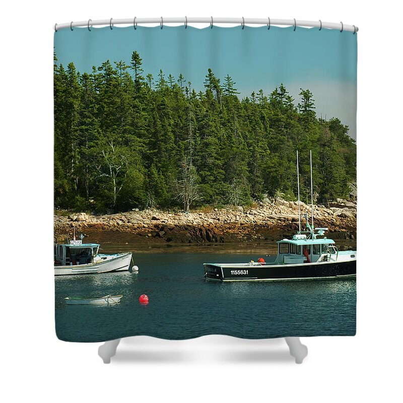 Boast Shower Curtain featuring the photograph Lobster Boats, Bunkers Harbor, Maine by Jerry Griffin