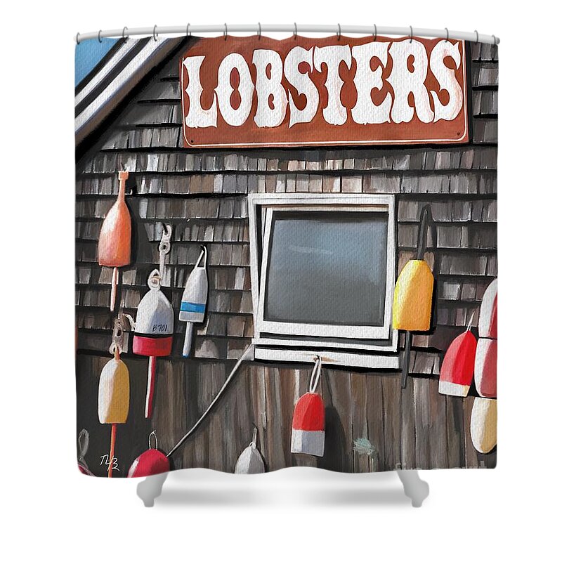 Lobsters Shower Curtain featuring the painting Lobster Shack by Tammy Lee Bradley