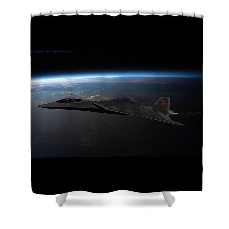 Lmt Shower Curtain featuring the digital art Lockheed LMT Intel Raven R by Custom Aviation Art