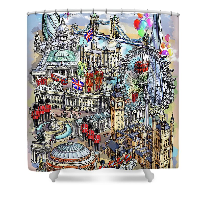 London Shower Curtain featuring the digital art London collage II by Maria Rabinky