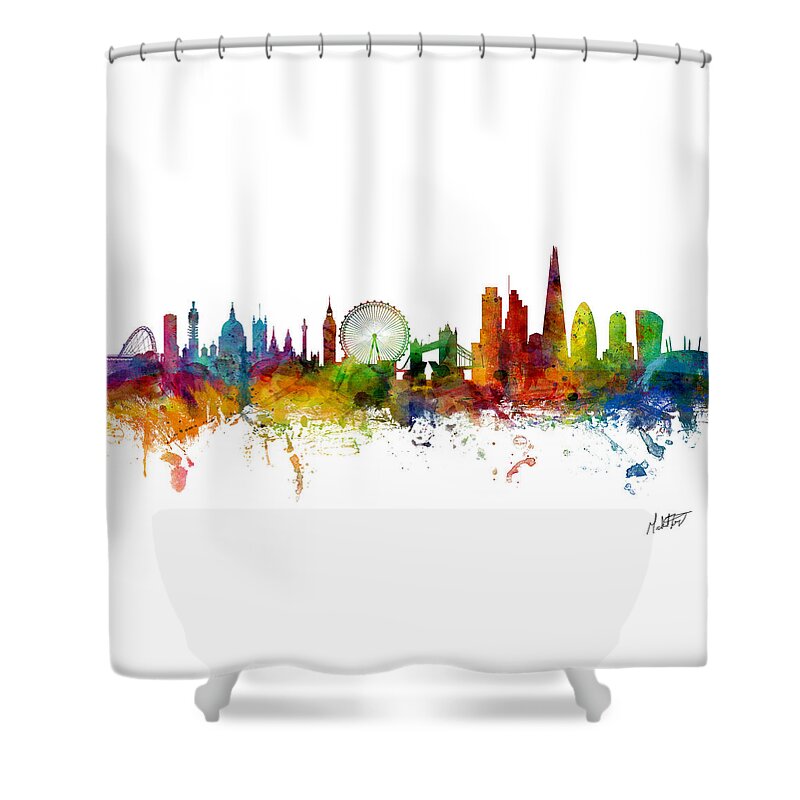 London Shower Curtain featuring the digital art London England Skyline Signed by Michael Tompsett