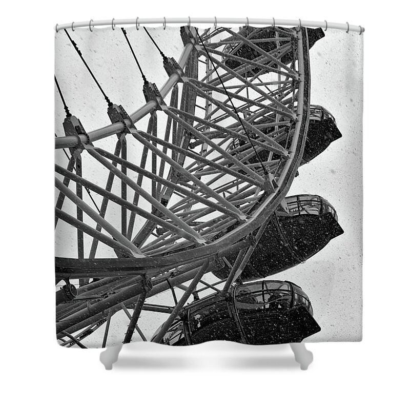 London Eye Shower Curtain featuring the photograph London Eye and Snow by Angelo DeVal