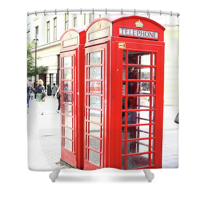 London Telephone Box Shower Curtain featuring the photograph London telephone booth by Kaoru Shimada